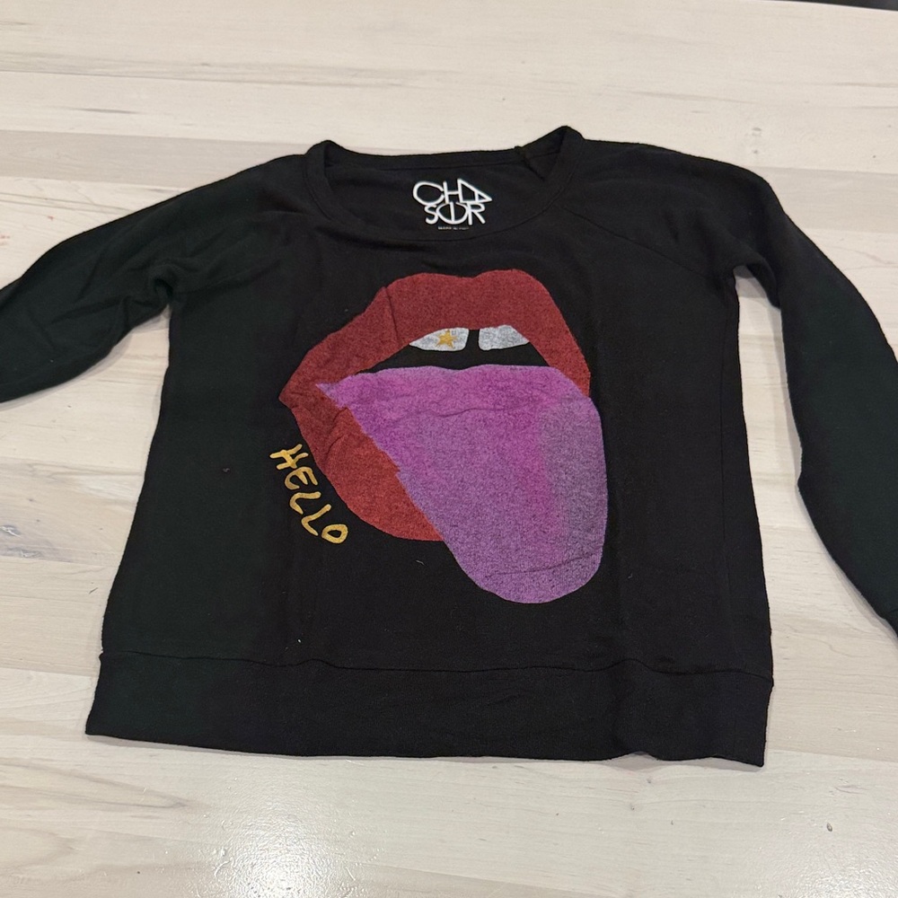 Chaser Black Sweater with Red and Purple Graphic